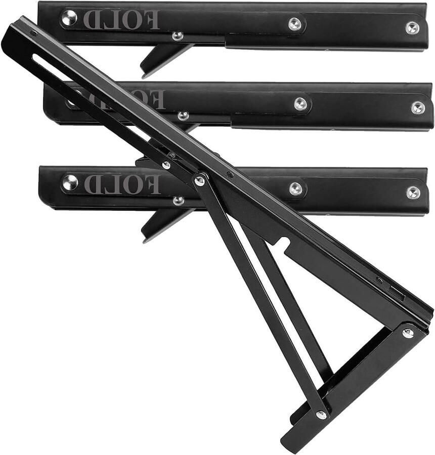 Allecto Plus 4-pack Opvouwbare Plankbeugels 30 cm Zwart Metaal Wandgemonteerde Rekken Montagegereedschap Draagvermogen 60 kg