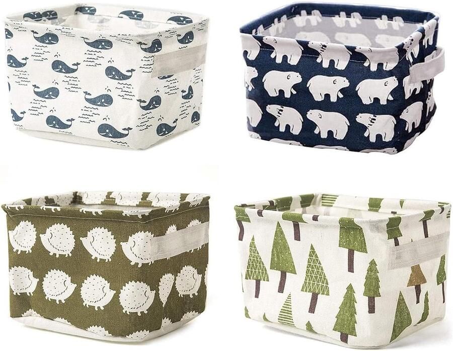 Set van 4 opvouwbare vierkante opbergtray met stevige linnen ideaal voor speelgoed kleding en organisatie in kinderkamers kasten en op planken