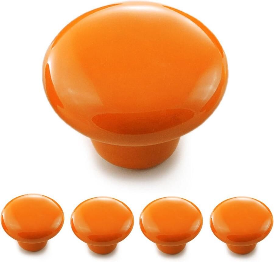 Set van 4 oranje porseleinen meubelknoppen vintage stijl kastgreep
