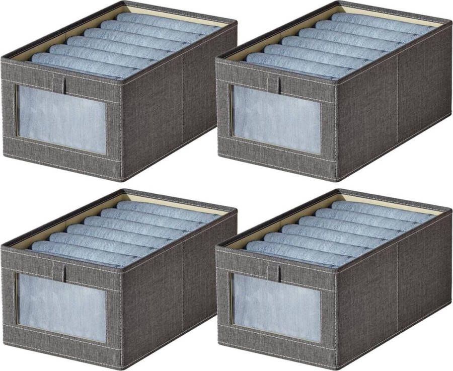 Set van 4 organizerlades met transparante schijven opvouwbare lade-organizer lade-organizersysteem kastorganisator visueel opbergdoos voor truien T-shirts jeans (grijs)
