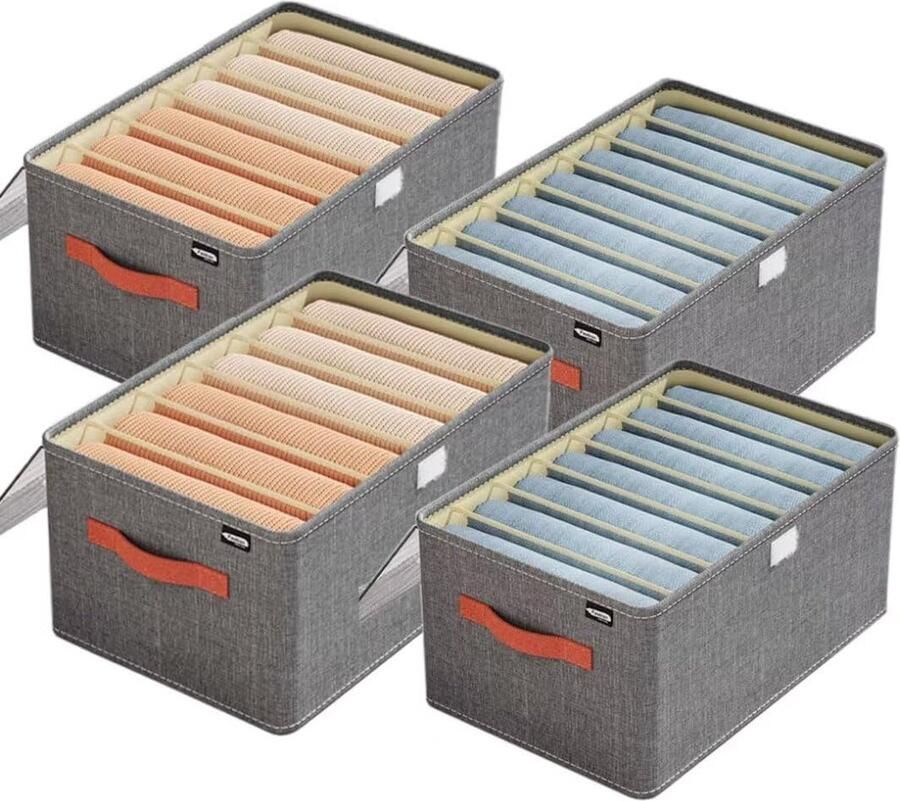 Set van 4 organizerlades opvouwbare lade-organizer lade-organizersysteem met transparant deksel kastorganizer opbergdoos voor truien T-shirts jeans (grijs)