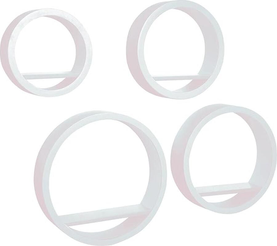 Set van 4 ovaal Wandplanken MDF Wandrek Zwevende planken voor boeken decoraties foto lijstje Wit