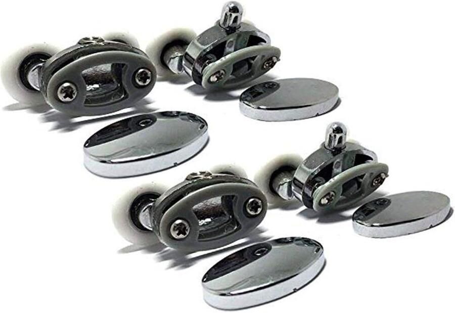 Set van 4 Ovale Metalen Douche Deurrollen 23mm Dubbele Wiel
