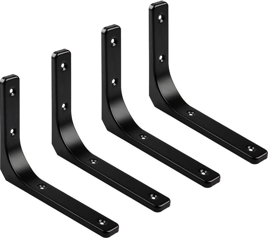 Set van 4 plankbeugels muurbeugels plankbeugels 90 graden plankbeugels metalen console voor boekenkasten opbergplanken werkplaats (150 x 125 x 20 mm zwart)