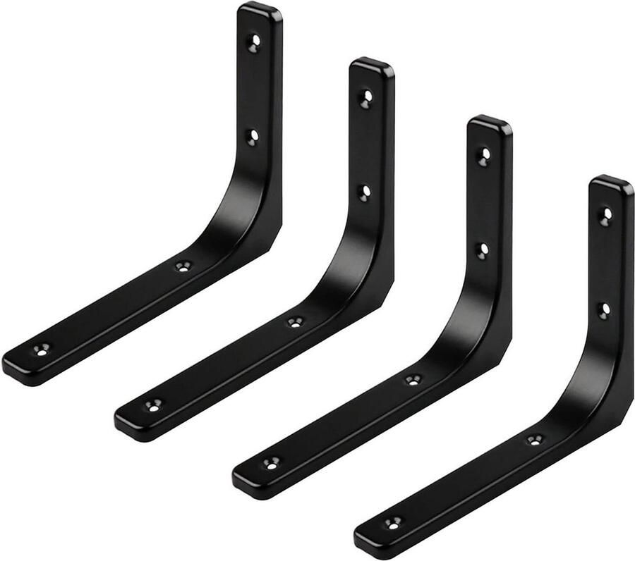 Set van 4 plankhouders 90 graden plankdrager zwart metalen 150 x 125 x 20 mm
