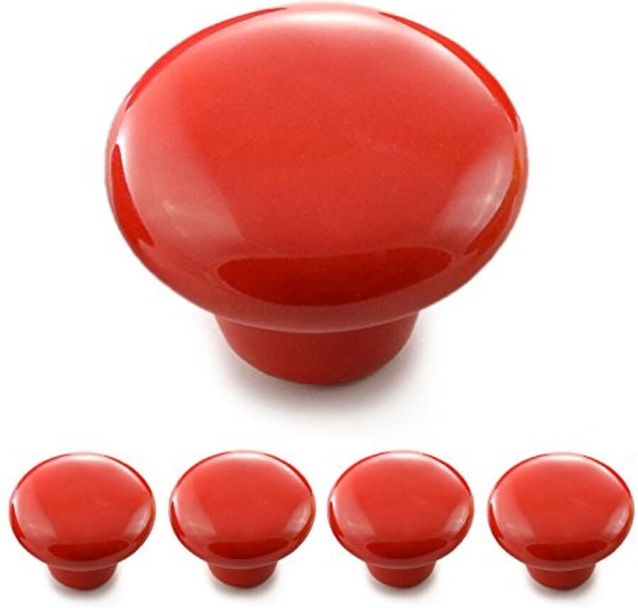 Set van 4 Porseleinen Meubelknoppen in Rood Vintage Shabby Landhuisstijl Deurknoppen voor Kasten en Lades
