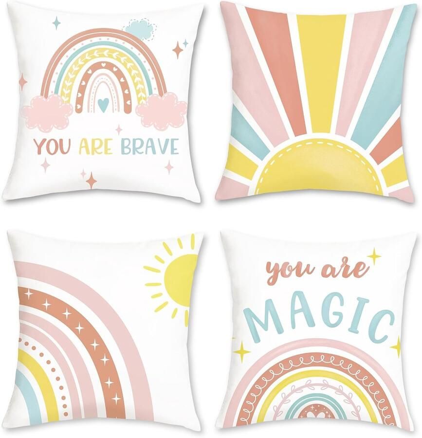 Set van 4 Regenboog Kussenslopen Boho Decoratieve Kussenhoezen voor Bank en Slaapkamer 45x45 cm