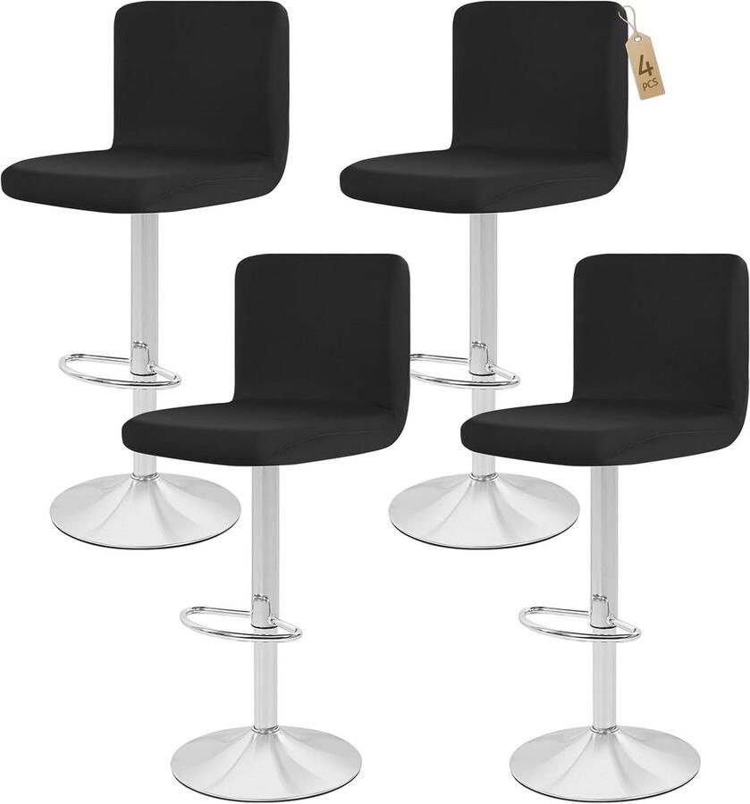 Set van 4 Rekbare Barkrukhoezen Zwarte Eetkamerstoel Beschermers voor Korte Draaistoelen
