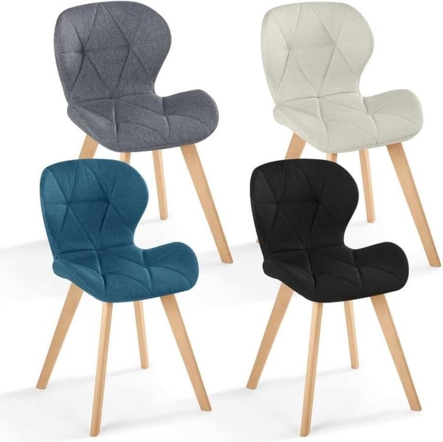 Set van 4 ROBINE stoelen van stof mix kleur blauw grijs beige en zwart