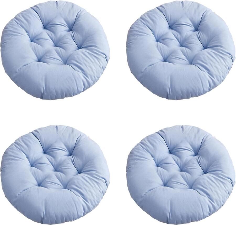 Set van 4 Ronde Zitkussens 40 x 40 cm Buiten Binnen Kussen Tuin Stoel Kantoorstoel Balkonstoel Grijs Blauw