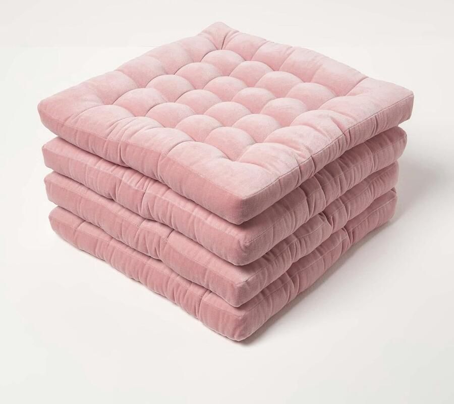 Set van 4 Roze Fluwelen Zitkussens voor Eetkamerstoelen 40 x 40 cm Superzacht en Ondersteunend