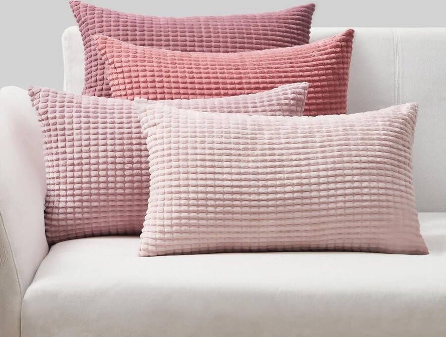 Set van 4 roze kussenhoezen 30 x 50 cm corduroy kussenhoezen decoratieve kussenhoes voor bank slaapkamer woonkamer balkon kinderen pluizig kleurverloop