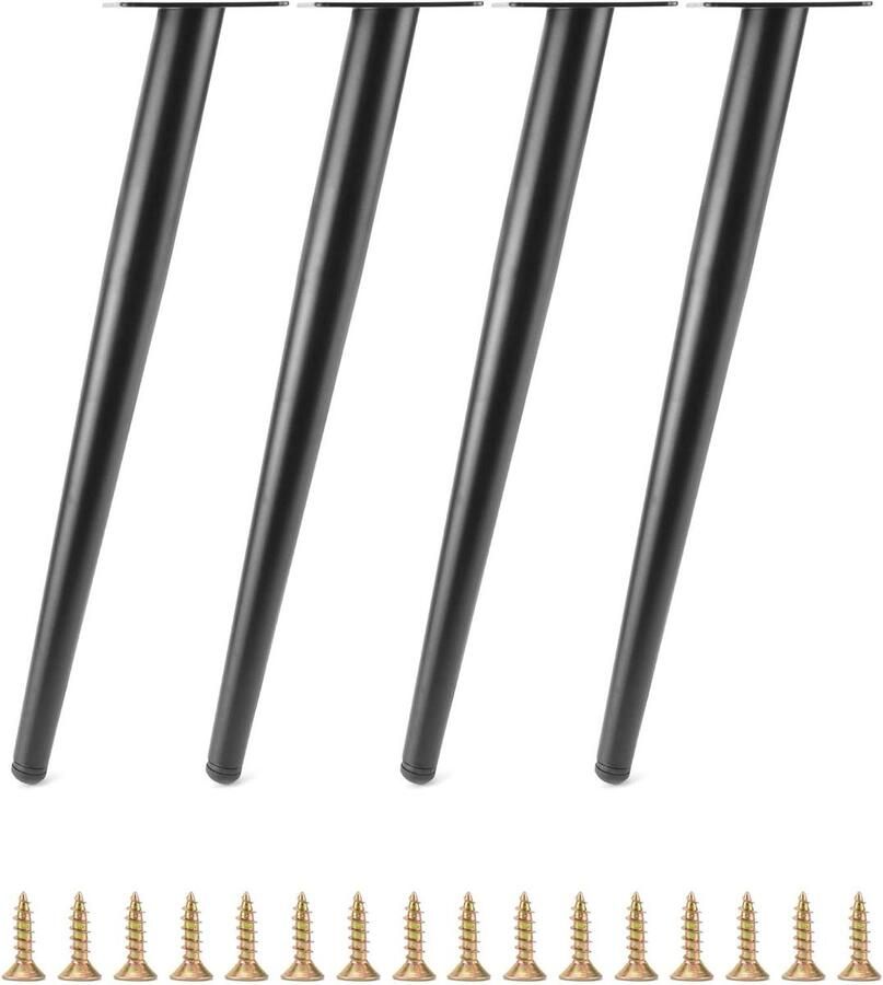 Set van 4 schuine kegelvormige stalen tafelpoten 40 cm meubelpoten met krasbestendige doppen voor salontafel nachtkastje kasten