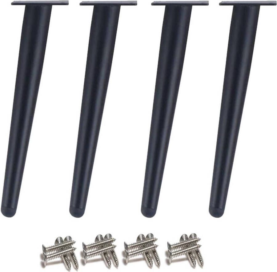 Set van 4 schuine tafelpoten metalen kastpoten conische meubelpoten 201 roestvrij staal zwart 40 cm hoogte antislip stille basisplaatsing voor banken tafels en andere meubelpoten