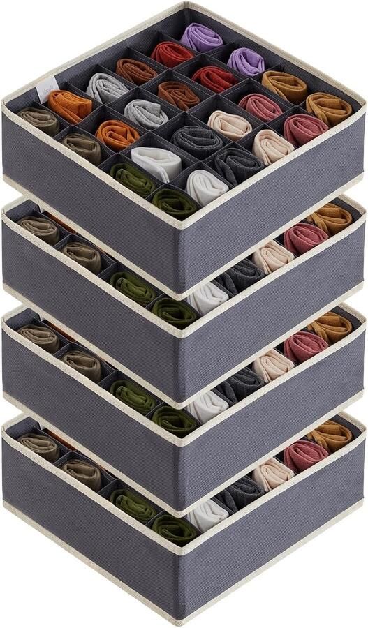 Set van 4 sokken ondergoed lade organizer 24 cel organizer kledingkast kast organizer luiertafel organizer opbergdozen voor kleding ondergoed stropdassen grijs