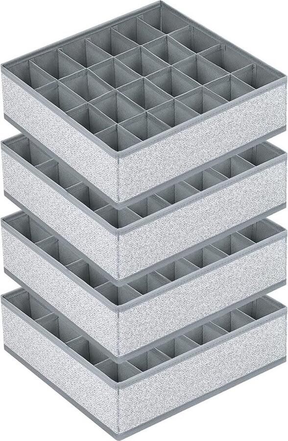 Set van 4 sokkenopbergers lade-organizer met 24 vakken opvouwbare kastorganizer voor kleding lade-organisatiesysteem voor sokken stropdassen riemen (licht grijs