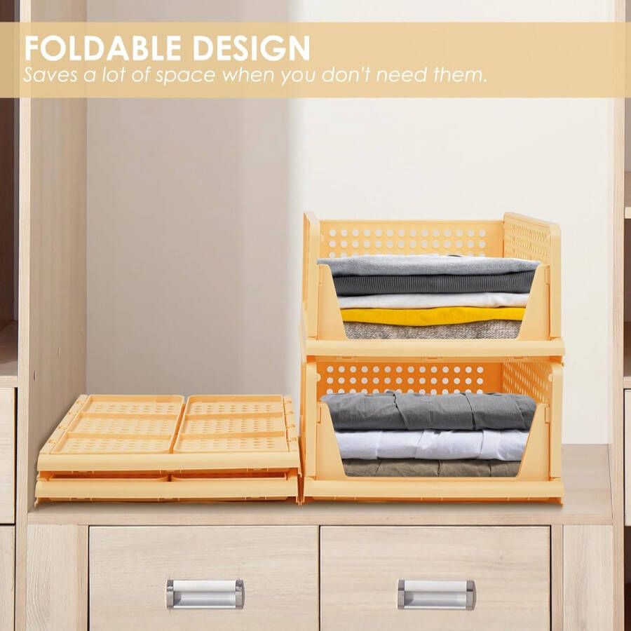 Set van 4 stapelbare opvouwbare opbergdozen voor kledingkast kunststof kledingkast organizer box uittrekbaar als een lade geschikt voor thuis slaapkamer keuken