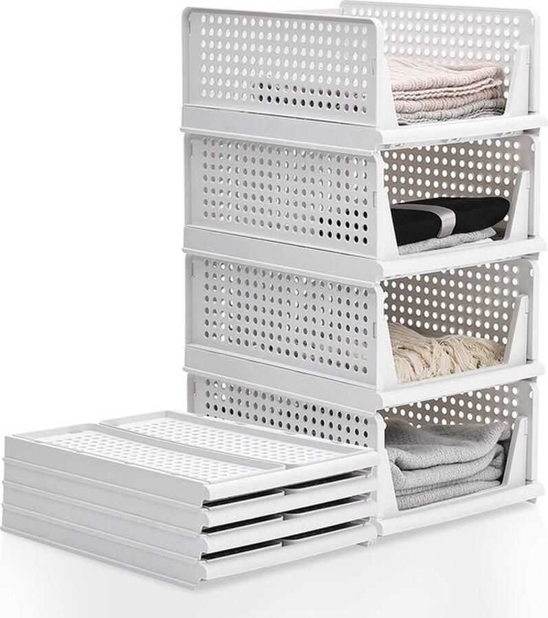 Set van 4 stapelbare plastic kledingkast organizers Opbergdozen voor kleding ladescheiders voor kast voorraadkast en wasruimte