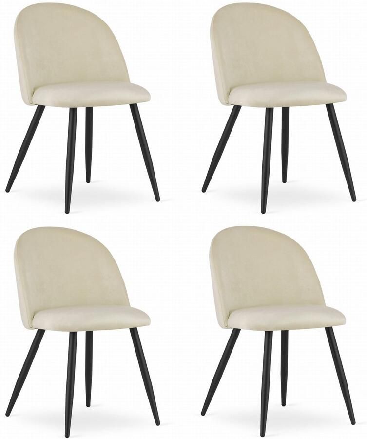 Set van 4 Stoelen BELLO Beige Velvet Zwarte Metalen Poten Modern Design en Uitstekend Zitcomfort voor Woonkamer Slaapkamer Eetkamer of Kantoor Max. 120 kg