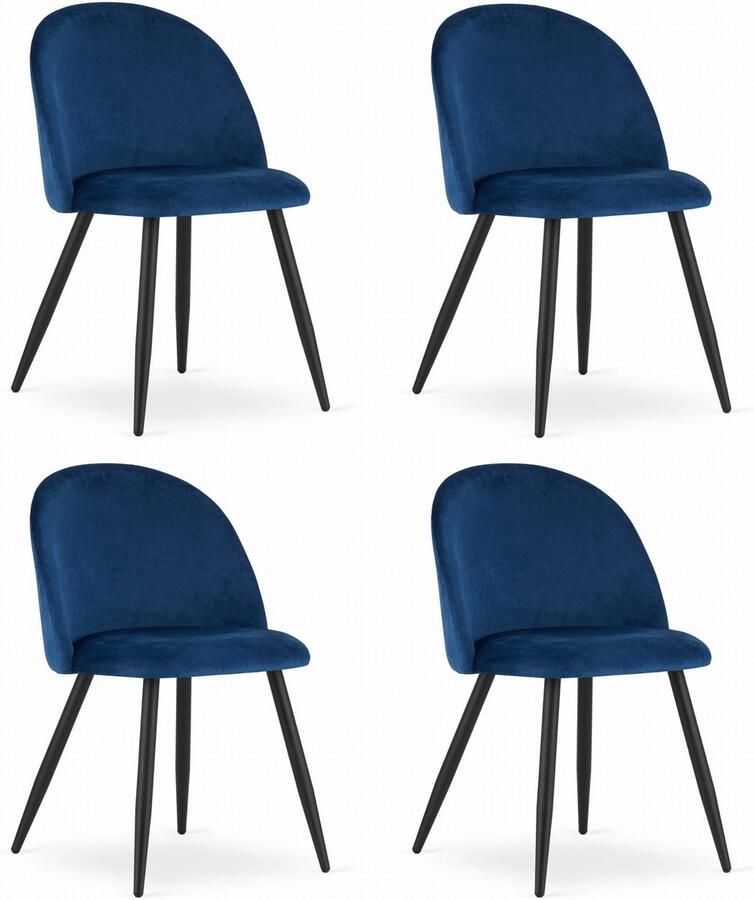 Set van 4 Stoelen BELLO Donkerblauw Velvet Zwarte Metalen Poten Modern Design en Uitstekend Zitcomfort voor Woonkamer Slaapkamer Eetkamer of Kantoor Max. 120 kg