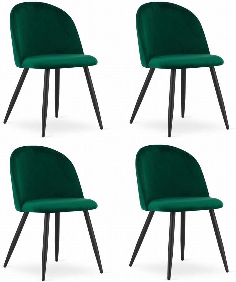 Set van 4 Stoelen BELLO Groen Velvet Zwarte Metalen Poten Modern Design en Uitstekend Zitcomfort voor Woonkamer Slaapkamer Eetkamer of Kantoor Max. 120 kg