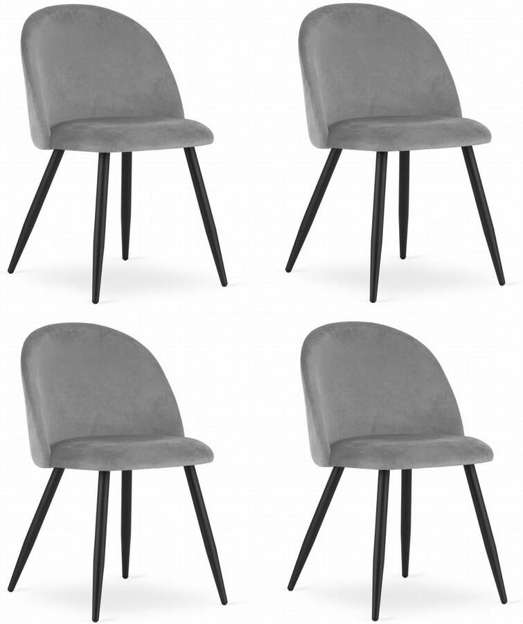 Set van 4 Stoelen BELLO Lichtgrijs Velvet Zwarte Metalen Poten Modern Design en Uitstekend Zitcomfort voor Woonkamer Slaapkamer Eetkamer of Kantoor Max. 120 kg