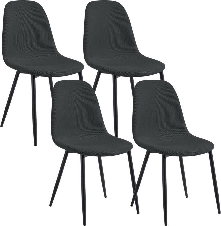 Set van 4 Stoelen Luxe Eetkamerstoel Eetkamerstoelen 4 stoelen Moderne look Donker grijs Velvet