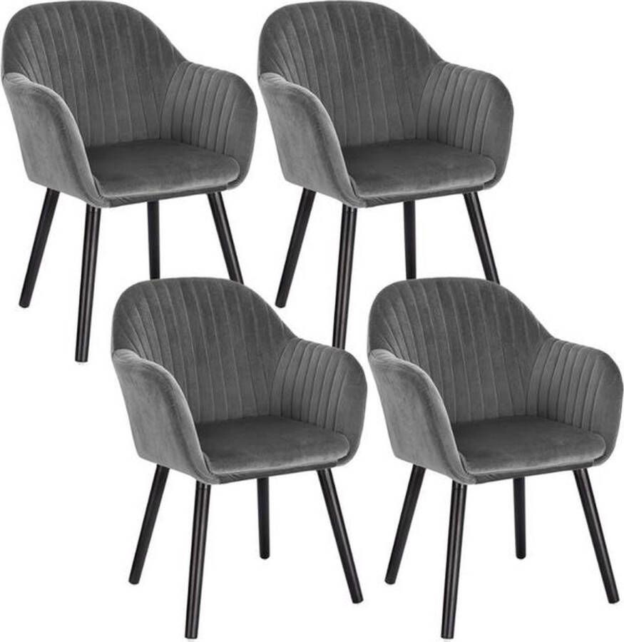 Set van 4 Stoelen Luxe Eetkamerstoel Eetkamerstoelen 4 stoelen Voor keuken of huiskamer Moderne look Geruit Velvet Donker grijs - Foto 2