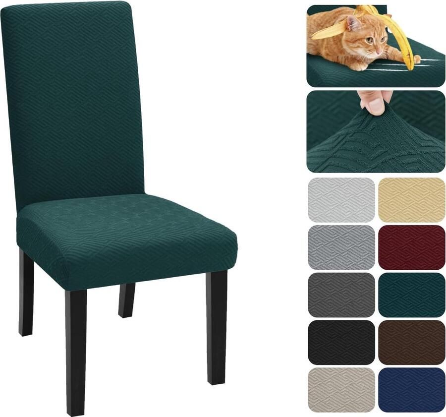 Set van 4 stoelhoezen jacquard stoelhoezen afneembare wasbare spandex stoelhoes stretch universeel voor hotel ceremonie banket restaurant thuis (donkergroen)