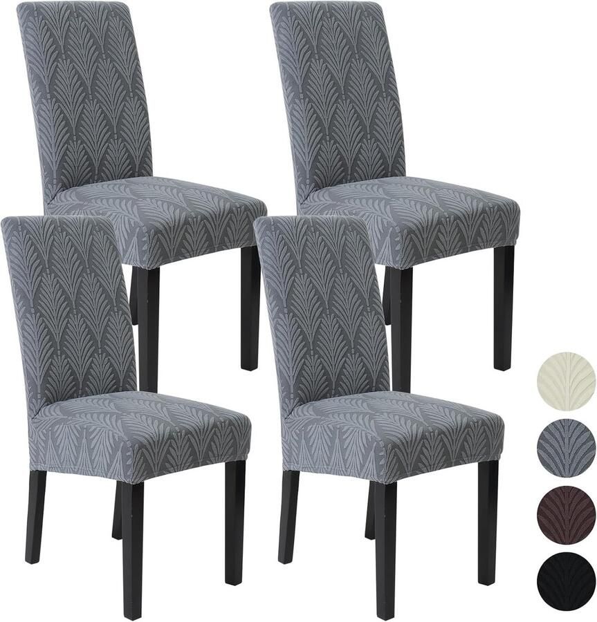 Set van 4 stoelhoezen kantelbare stoelen universele hoezen voor stoelen moderne jacquard hoezen afneembaar wasbare stoelhoezen voor keuken hotel restaurant (grijs)