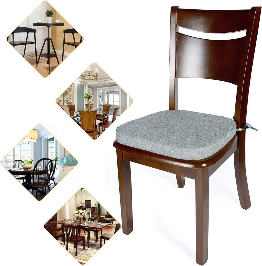Set van 4 Stoelkussen Antislip Keuken Stoel Pad Met Stropdassen Memory Foam 15 5'' X 14 5'' X 1 5'' (40x37x4CM) Eetkamerstoel Zitkussen -Licht Grijs