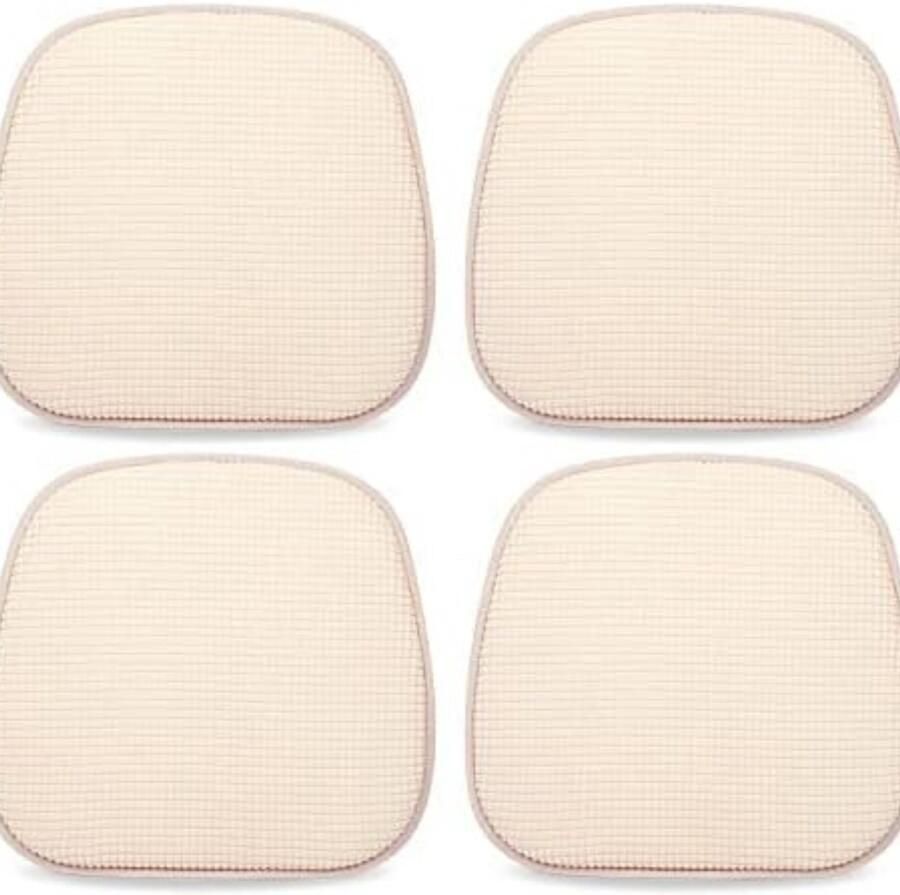 Set van 4 stoelkussens 40 x 38 cm zitkussen met geblokte fluwelen hoes antislip wasbare stoelhoes voor stoelen op kantoor buiten binnen tuin 15 x 16 inch (beige)