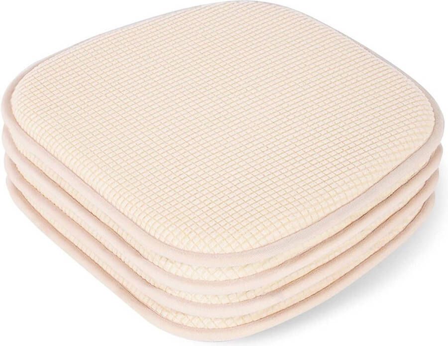 Set van 4 stoelkussens 40 x 38 cm zitkussen stoel met geruit fluwelen overtrek antislip wasbaar zitkussen voor stoelen voor kantoor outdoor binnen tuin 15 x 16 inch beige