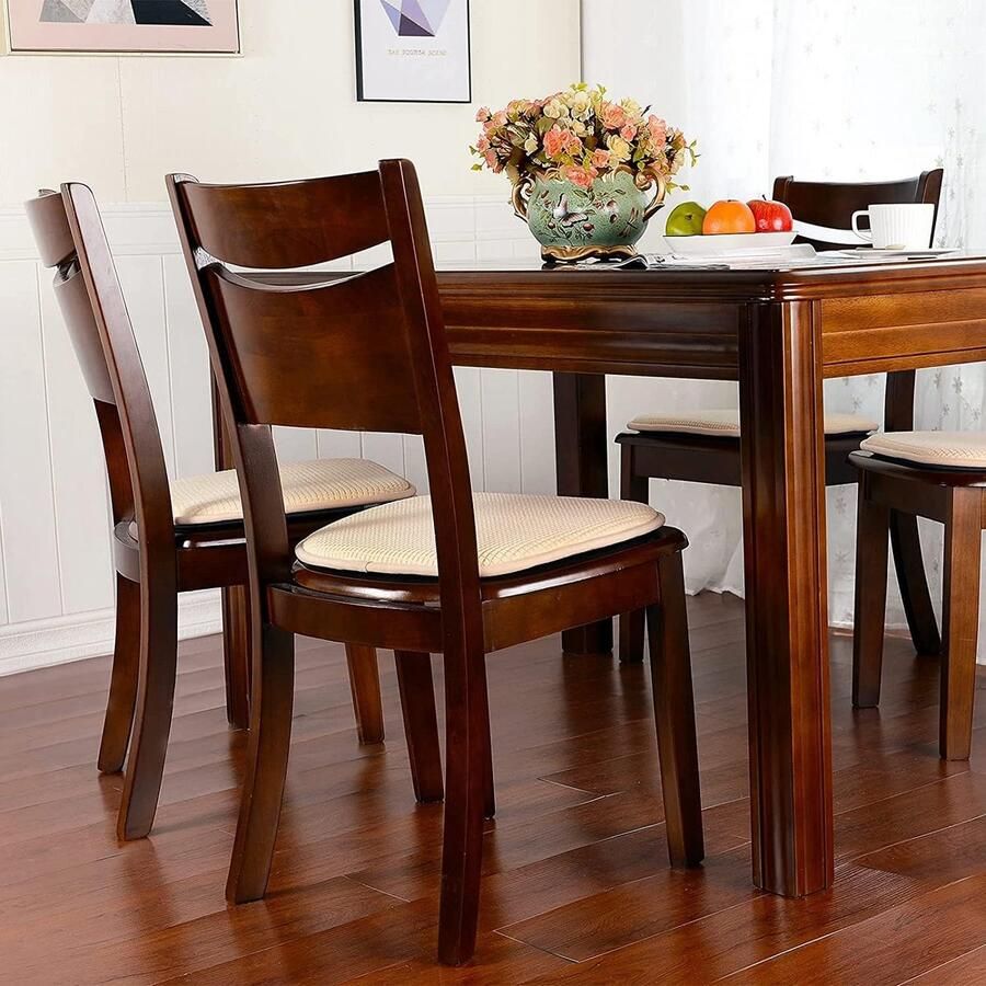 Set van 4 stoelkussens 40 x 38 cm zitkussen stoel met geruit fluwelen overtrek antislip wasbaar zitkussen voor stoelen voor kantoor outdoor binnen tuin 15 x 16 inch beige