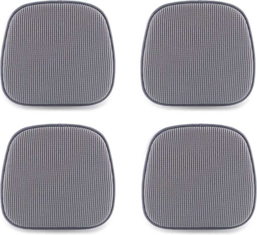 Set van 4 stoelkussens 40 x 38 cm zitkussen stoel met geruite fluwelen overtrek antislip wasbaar zitkussen voor stoelen op kantoor outdoor binnen en buiten tuin 15 x 16 inch (grijs)