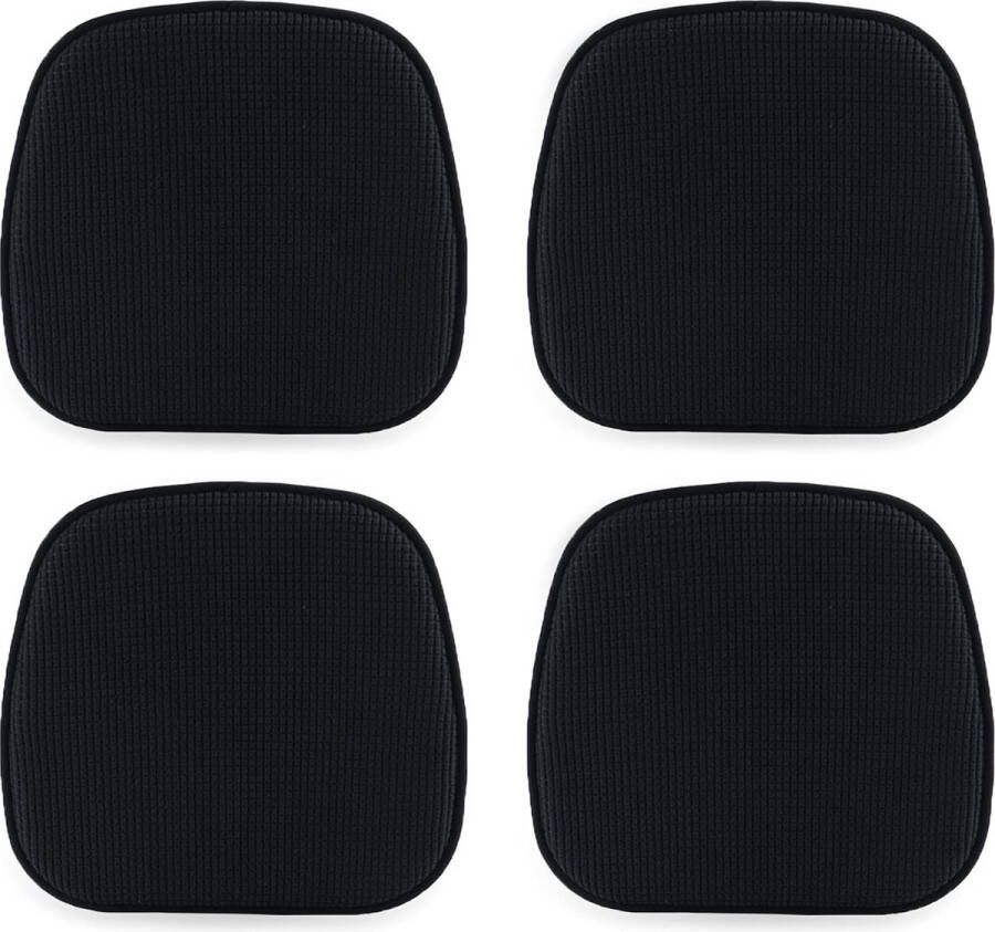 Set van 4 stoelkussens 40 x 38 cm zitkussen stoel met geruite fluwelen overtrek antislip wasbaar zitkussen voor stoelen op kantoor outdoor binnen en buiten tuin 15 x 16 inch (zwart)