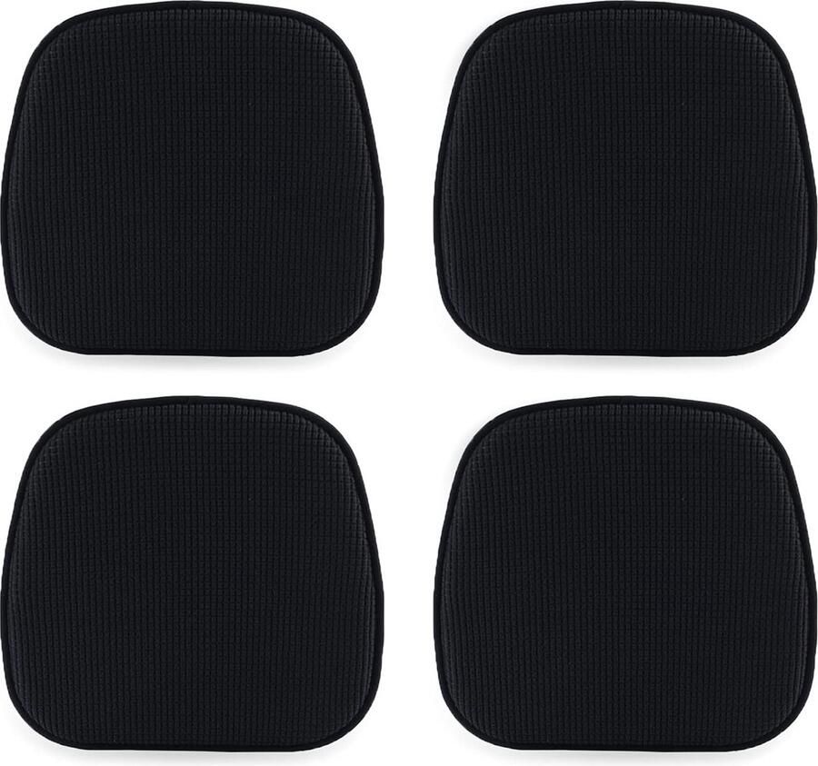 Set van 4 stoelkussens 40 x 38 cm zitkussen stoel met geruite fluwelen overtrek antislip wasbaar zitkussen voor stoelen op kantoor outdoor binnen en buiten tuin 15 x 16 inch (zwart)