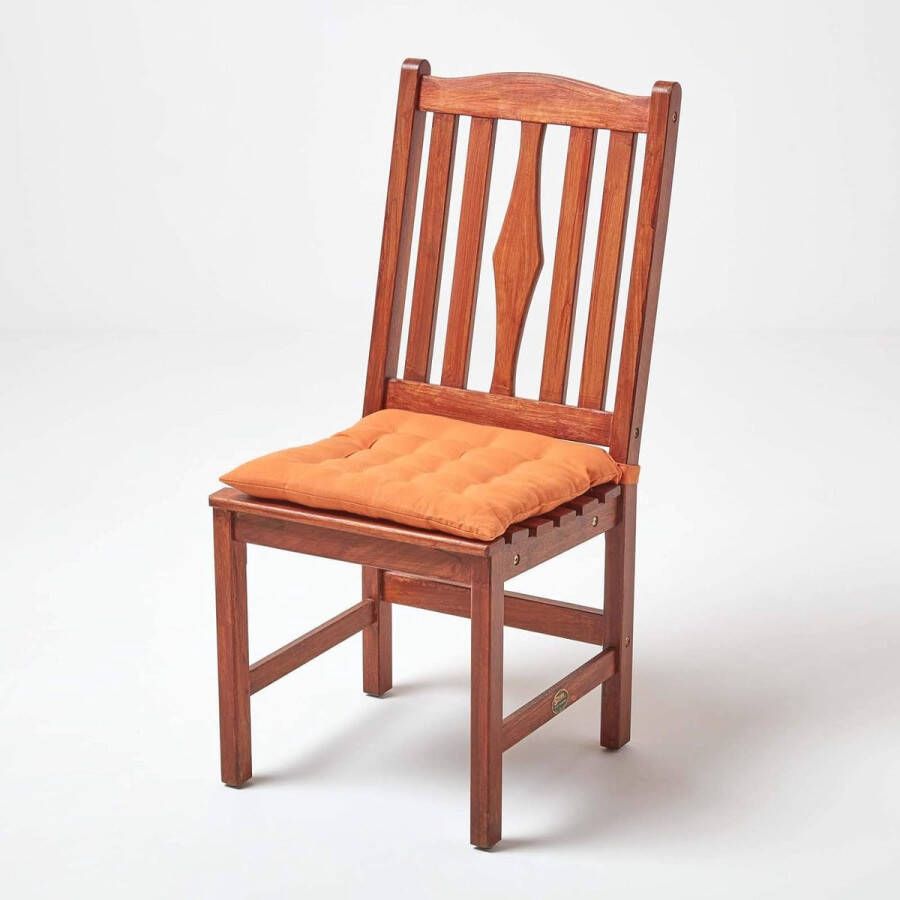 Set van 4 stoelkussens 40 x 40 cm terracotta oranje zitkussens met strikbanden en knoopsluiting effen kussens voor stoelen met hoes van 100% katoen en zachte polyester vulling