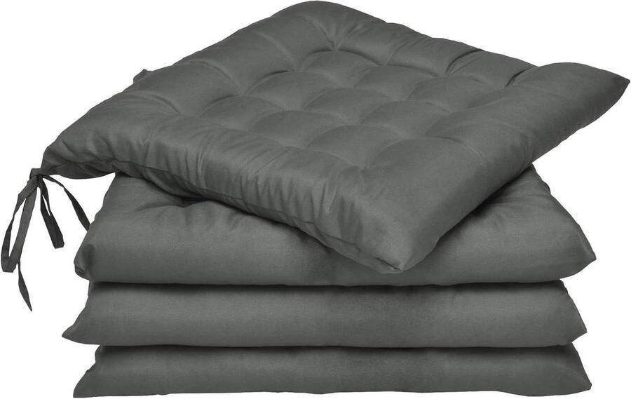 Set van 4 Stoelkussens 40x40 met Linten Lea Zitkussens met 5 cm Dikke Vulling 4-delig Stoelkussen Set Antraciet Voor Stoelen & Tuinmeubelen Indoor & Outdoor