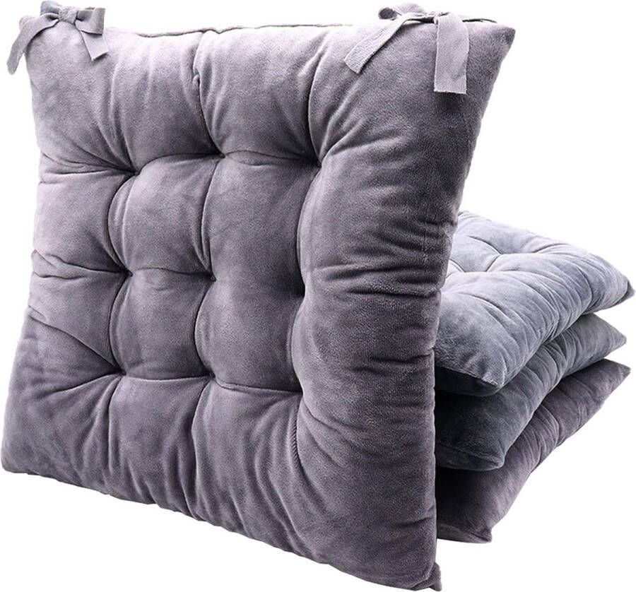 Set van 4 stoelkussens met banden wasbaar kristalfluweel zachte zitkussen stoelkussen voor tuinstoel computerstoel bureaustoel keuken of eetkamerstoel (grijs)
