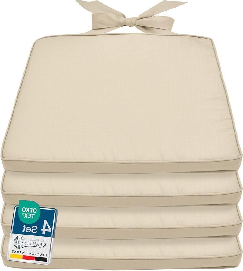 Set van 4 stoelkussens voor buiten: zitkussens voor tuinstoelen (40 x 45 cm) in trapeziumvorm naturel