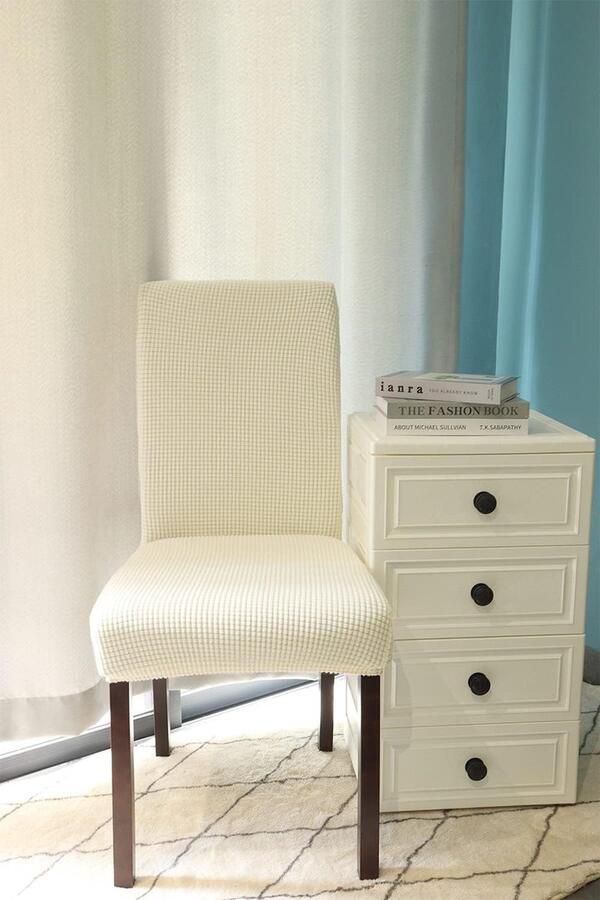 Set van 4 stretch eetkamerstoelhoezen Jacquard Spandex Dining Parsons Chair Slipcover afneembare wasbare stoelbeschermer stoelbekleding voor eetkamer bruiloft hotel banket (Beige)