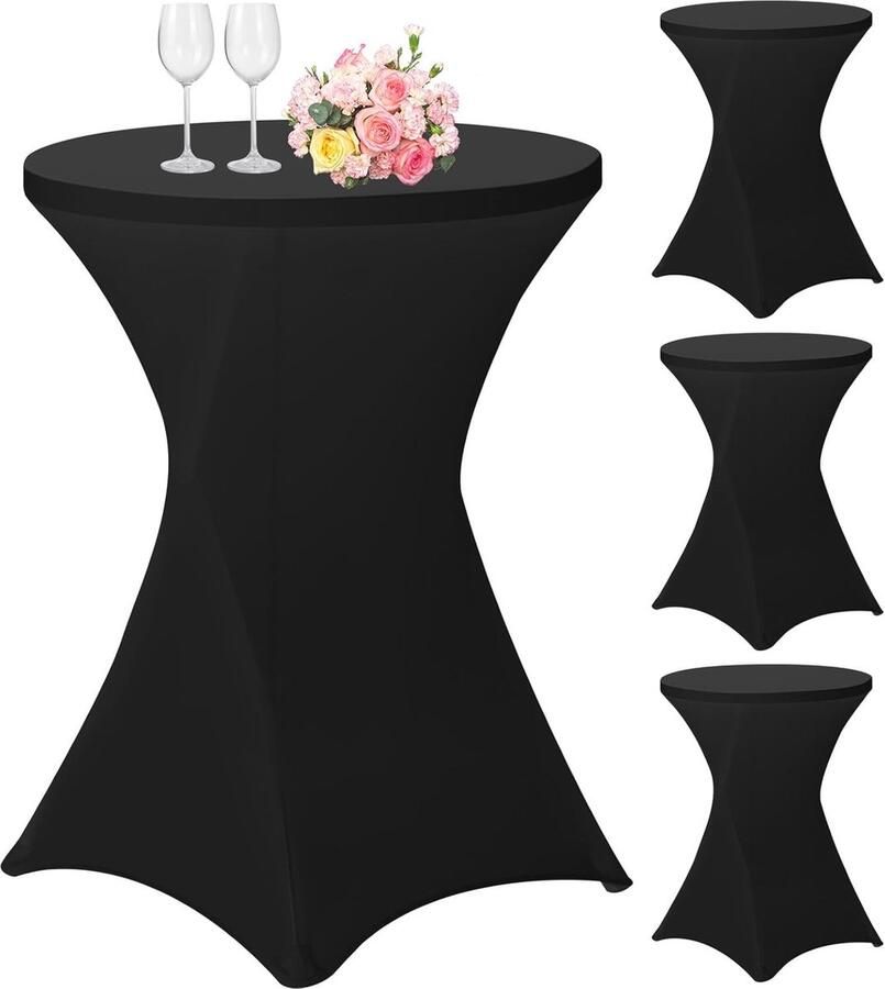 Set van 4 stretch hoezen voor statafels Zwart Voor bruiloften en feesten Elastisch tafelkleed voor bistrotafels