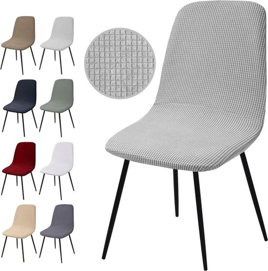 PolkaHome Stoelhoezen Set van 4 Stuks Stretch Stoelhoezen Jacquard Eetkamerstoelhoezen Universele Stoelhoezen Afneembaar Wasbare Stoelhoes voor Eetkamer Hotel Banket Bruiloft Feest(ZilverGrijs Set van 4)