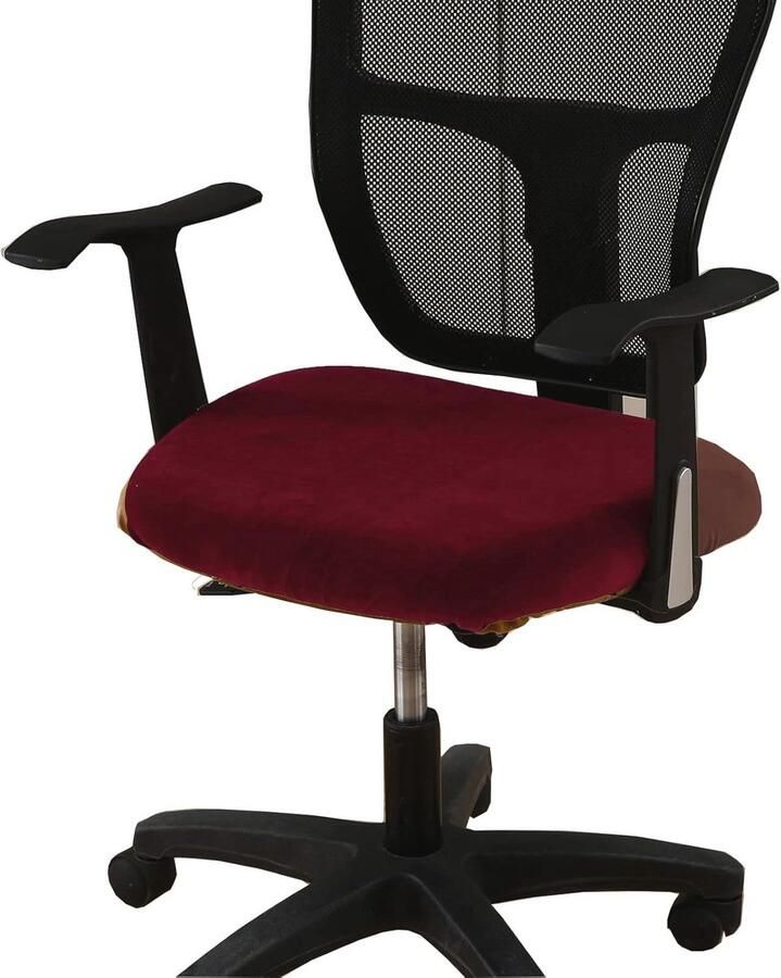 Set van 4 Stretch Pluche Stoelbekleding voor Bureaustoelen en Eetkamerstoelen Rood