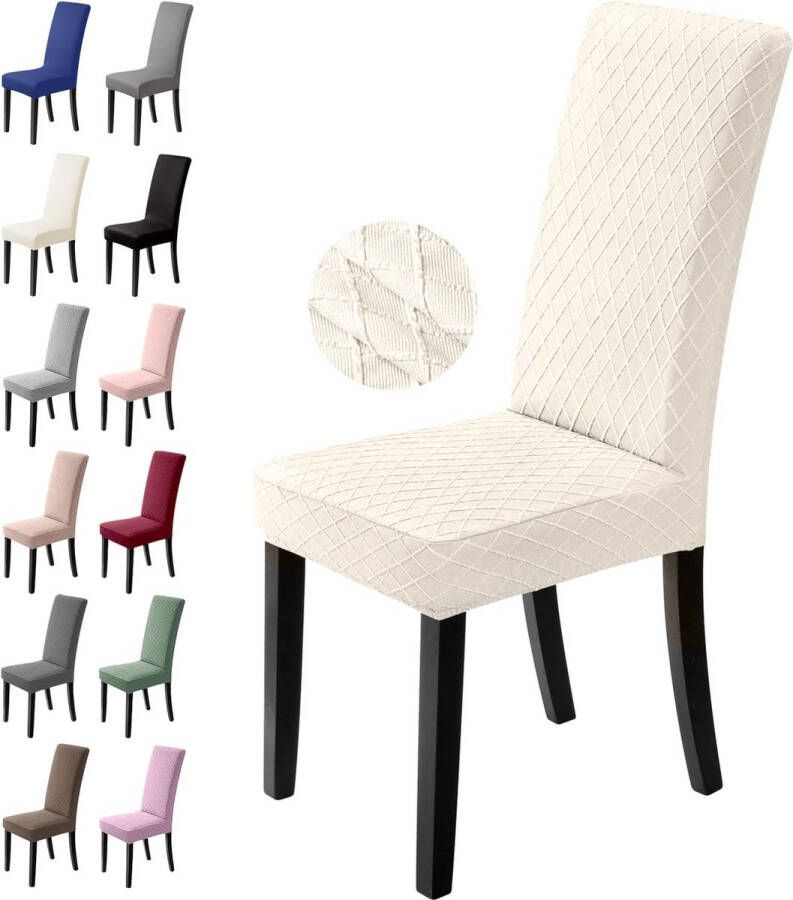 Set van 4 stretch stoelhoezen eetkamerstoelhoezen universele elastische hoezen wasbaar afneembaar voor hotel banket kantoor feestdecoratie (pak van 4 crèmewit) L