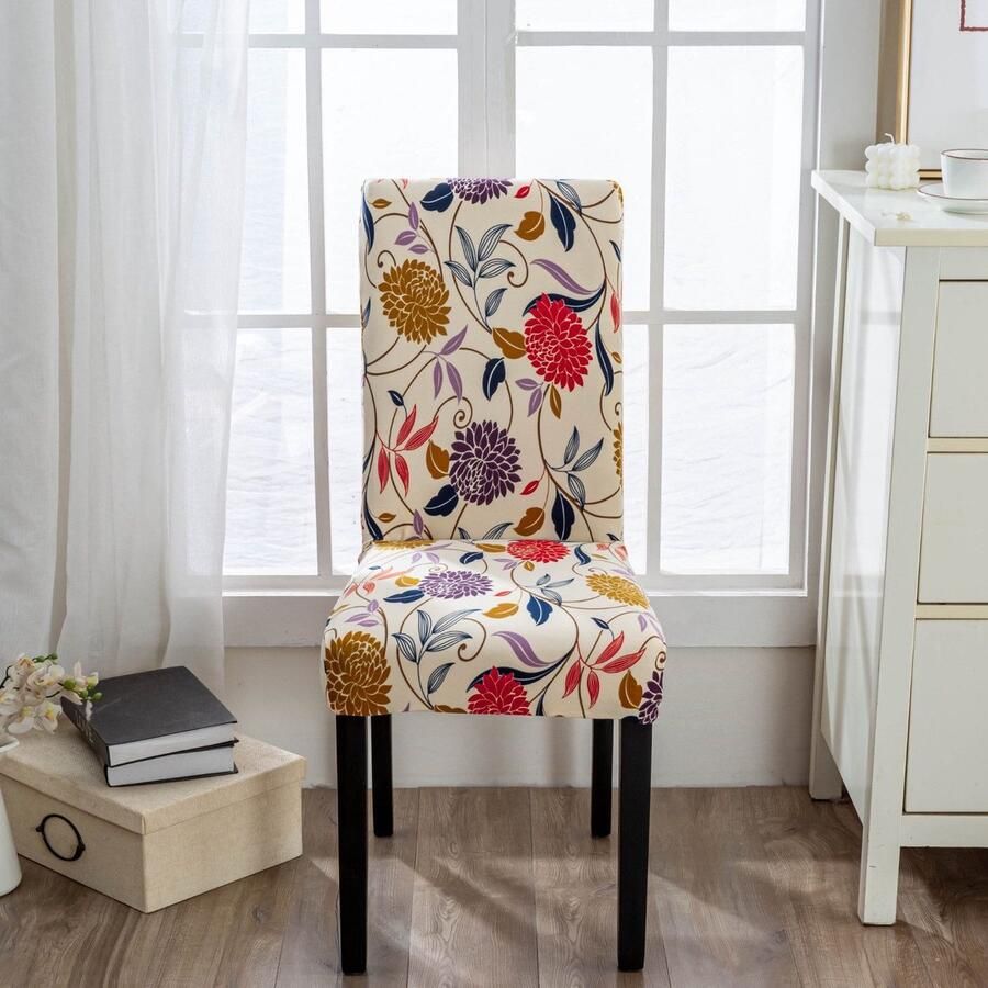 Set van 4 stretch stoelhoezen stijlvol bloemenpatroon afneembare en wasbare stoelhoezen voor slaapkamer woonkamer en eetkamerstoelen