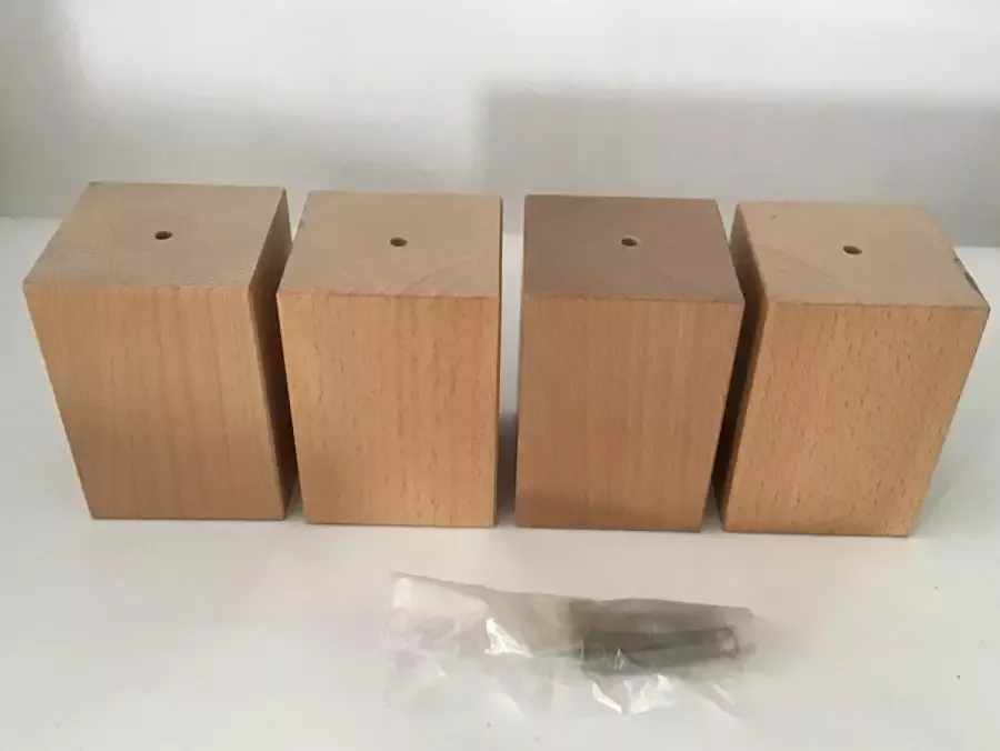 Set van 4 stuks houten meubelpoten Natuurkleur beuken 10 cm hoogte 7x7 cm met schroeven Boxspring bedden banken