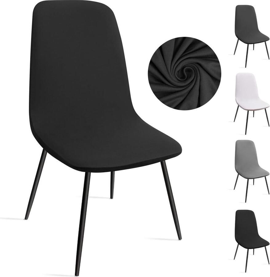 Set van 4 Stuks Stretch Eetkamerstoelhoezen Universeel Afneembaar en Wasbaar Eetkamer Hotel Banket Bruiloft Feest Zwart