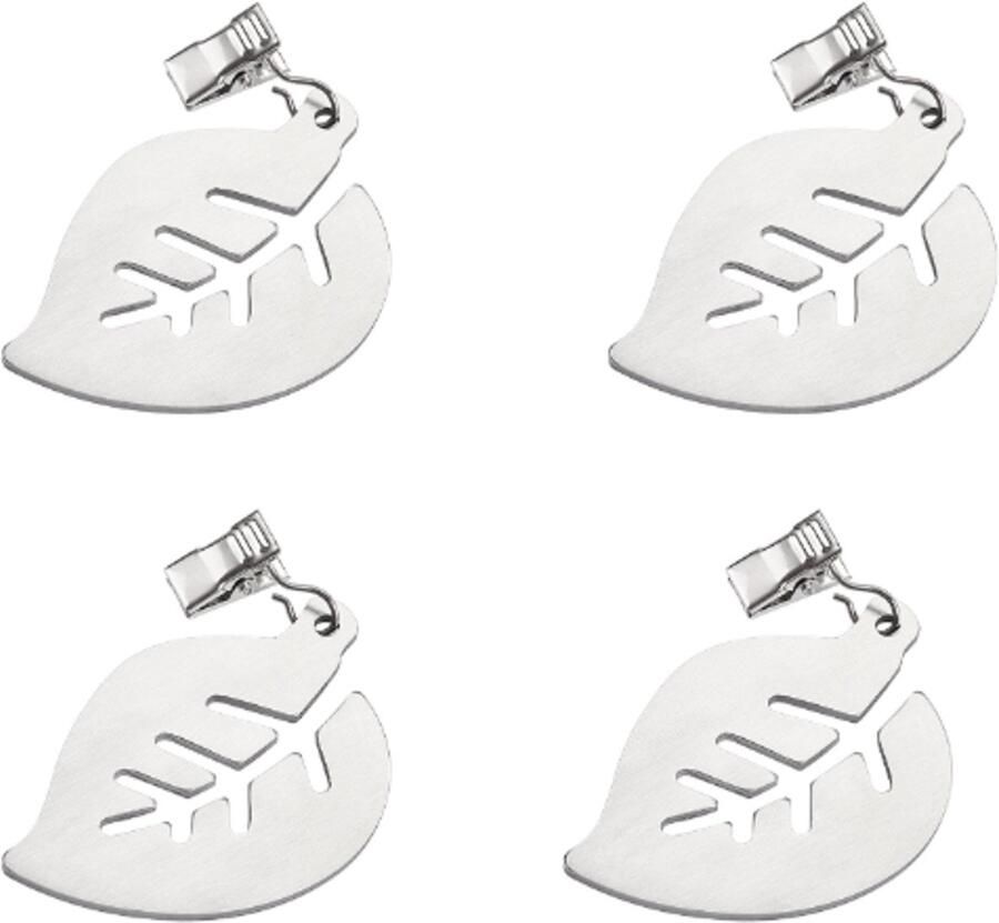 Set van 4 Tafelkleed Klemmen Roestvrij staal Tafelkleed Clips Tafelkleed Vastzetten Kleedhouders Kleedklemmen Tafelaccessoires Tafelkleedklemmen 7.1*4.9cm zilver vorm van blad